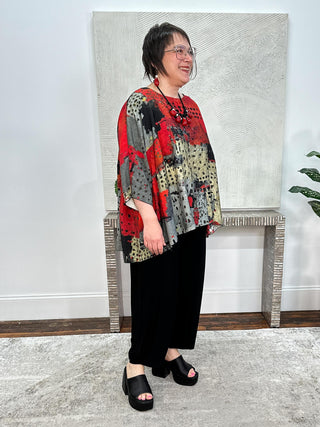 Oversized Butterfly Hi Lo Blouse, Red Abstract