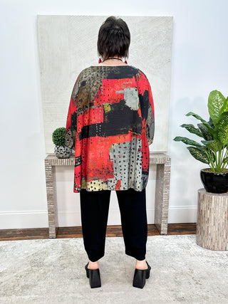 Oversized Butterfly Hi Lo Blouse, Red Abstract