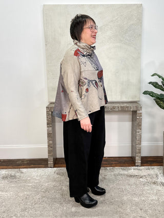 Oversized Funnel Neck Top, Charcoal Butterfly