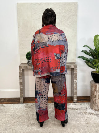 Seam Detail Pant, Red Abstract