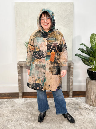 3 Potato Reversible Hooded Jacket, Muted Print - Statement Boutique