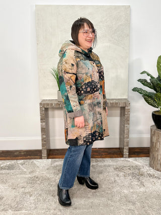 3 Potato Reversible Hooded Jacket, Muted Print - Statement Boutique