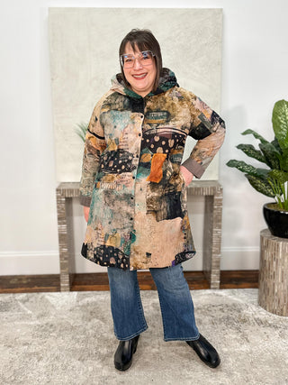 3 Potato Reversible Hooded Jacket, Muted Print - Statement Boutique