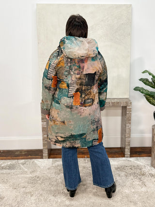 3 Potato Reversible Hooded Jacket, Muted Print - Statement Boutique