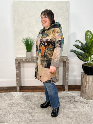 3 Potato Reversible Hooded Jacket, Muted Print - Statement Boutique