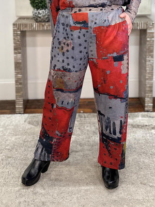 Seam Detail Pant, Red Abstract