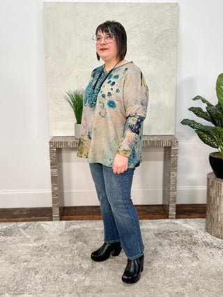 3 Potato V-Neck Top, Muted Print - Statement Boutique