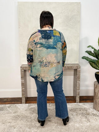 3 Potato V-Neck Top, Muted Print - Statement Boutique