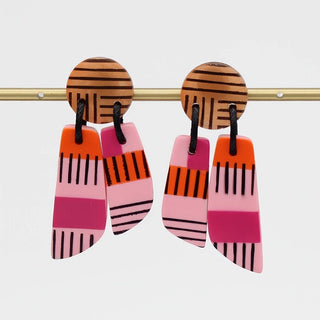 Sylca Designs Pink and Orange Geometric Earring - Statement Boutique