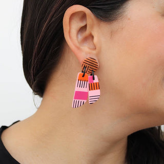 Sylca Designs Pink and Orange Geometric Earring - Statement Boutique