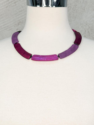 7PM Curved Segments Collar Necklace, Magenta Combo - Statement Boutique