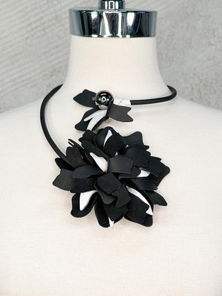 7PM Flower Collar Necklace, Black/White - Statement Boutique