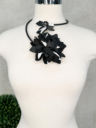 7PM Flower Collar Necklace, Black/White - Statement Boutique