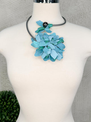 7PM Flower Collar Necklace, Light Turquoise Combo - Statement Boutique