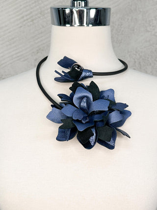 7PM Flower Collar Necklace, Navy Combo - Statement Boutique