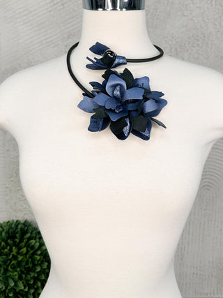 7PM Flower Collar Necklace, Navy Combo - Statement Boutique