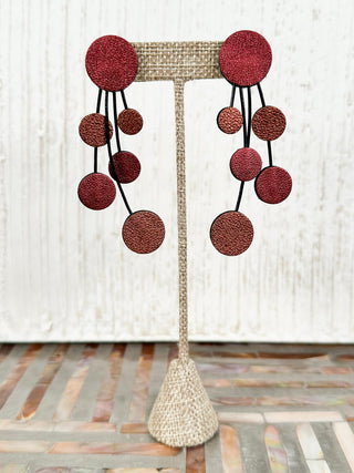 Coin Fringe Drop Earrings, Burgundy/Dark Rust
