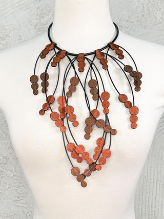 Dot Fringe Necklace, Dark Rust/Brown