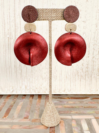 Large Fortune Fold Drop Earrings, Burgundy Mix