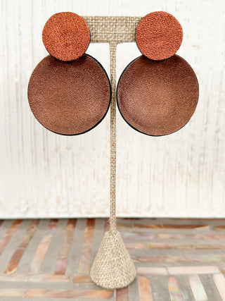 Large Round Concave Drop Earrings, Brown/Dark Rust