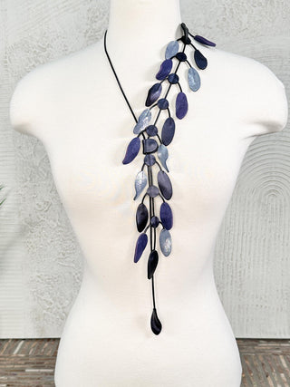 Petals Lariat Necklace, Blue Mix