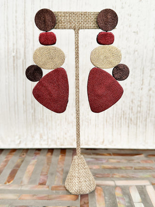 Rounded Triangle Mix Shape Drop Earrings, Burgundy Mix