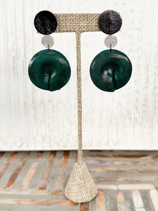 Small Fortune Fold Drop Earrings, Forest Green Mix