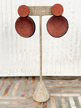 Small Round Concave Drop Earrings, Dark Rust