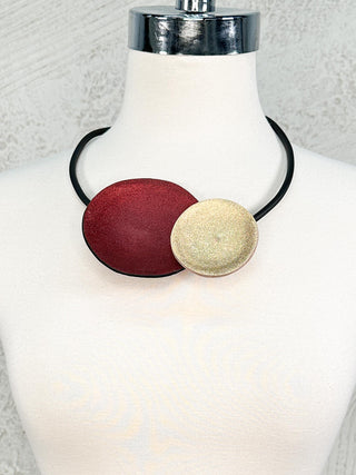 Two Circles Collar Necklace, Burgundy/Gold