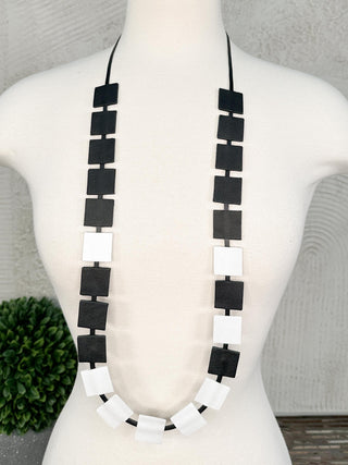 7PM Long Squares Strand Necklace, Black/White - Statement Boutique