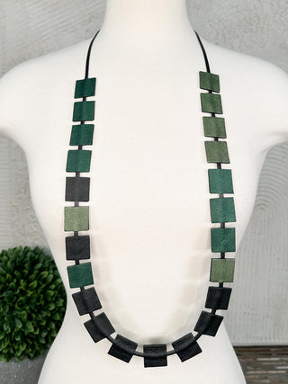 7PM Long Squares Strand Necklace, Green Combo - Statement Boutique