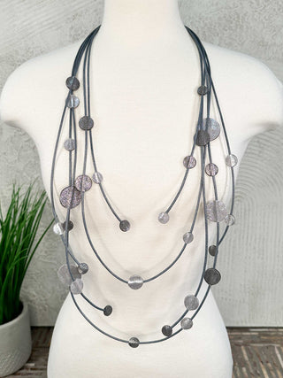 Multi Strand Coins Necklace, Silver