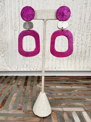 7PM Rounded Square Drop Earrings, Magenta/Champagne Gold - Statement Boutique