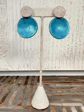 7PM Small Round Concave Drop Earrings, Light Turquoise Combo - Statement Boutique