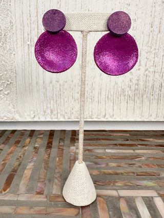 7PM Small Round Concave Drop Earrings, Magenta Combo - Statement Boutique