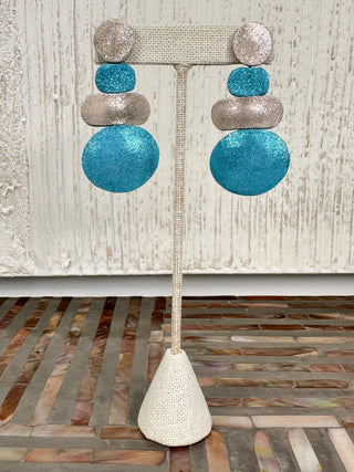 7PM Two Row Round Drop Earrings, Light Turquoise Combo - Statement Boutique