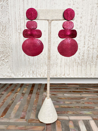 7PM Two Row Round Drop Earrings, Raspberry Combo - Statement Boutique