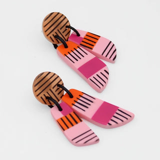 Sylca Designs Pink and Orange Geometric Earring - Statement Boutique