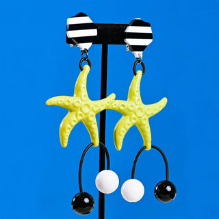 Starlight Clip Earrings, Black/White/Lime
