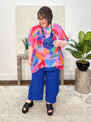 Art Print Boxy Top, Blue Pink Multi