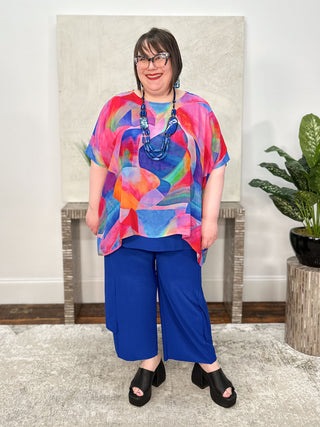 Art Print Boxy Top, Blue Pink Multi