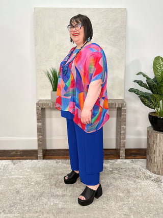 Art Print Boxy Top, Blue Pink Multi