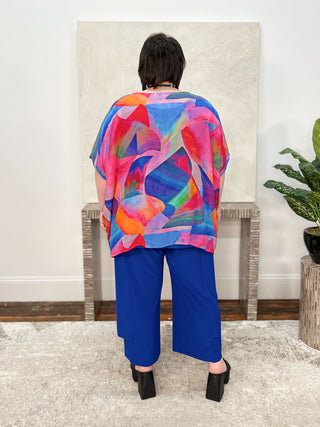 Art Print Boxy Top, Blue Pink Multi