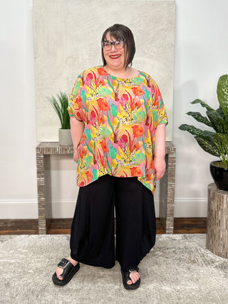 Art Print Boxy Top, Yellow Pink Multi