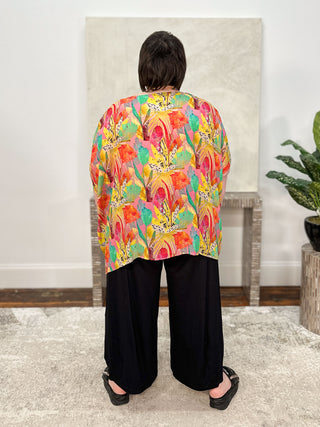Art Print Boxy Top, Yellow Pink Multi