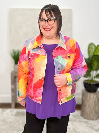 APNY Printed Denim Jacket, Pink/Orange Multi - Statement Boutique