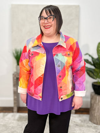 APNY Printed Denim Jacket, Pink/Orange Multi - Statement Boutique