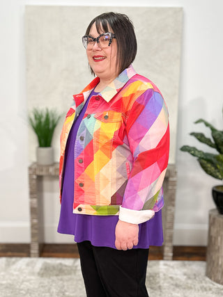 APNY Printed Denim Jacket, Pink/Orange Multi - Statement Boutique