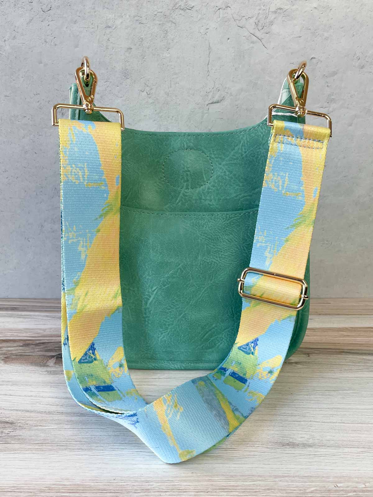 Ahdorned Solid Mini Messenger Bag with Jumper Maybach Strap, Sea/Birds of Peace - Statement Boutique