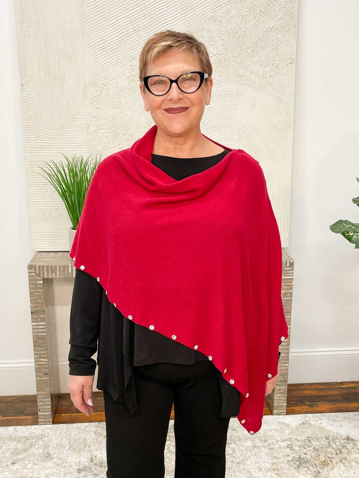Alashan Cashmere Cashmere Rhinestone Beaded Trim Topper, Ebony - Statement Boutique